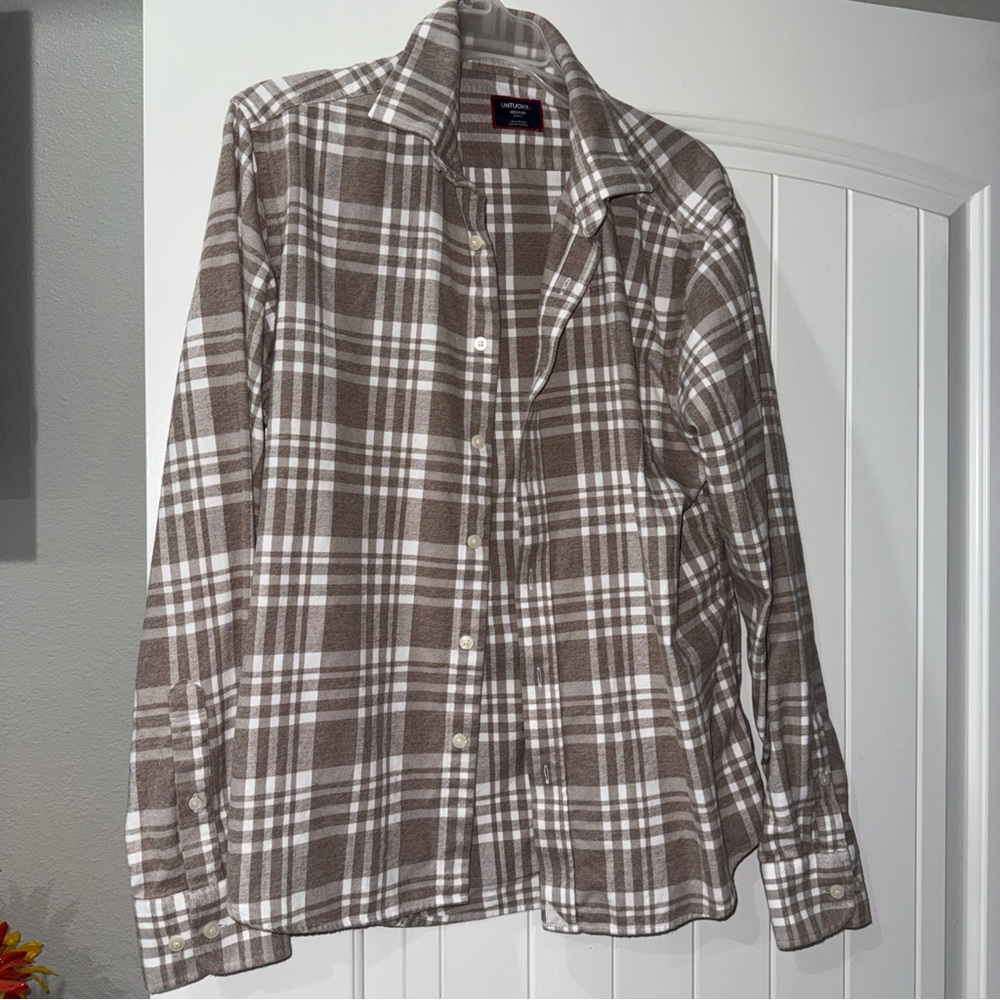 UNTUCKit Brown and White Plaid Men's Shirt